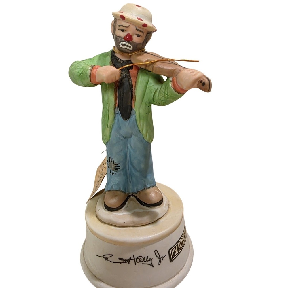 Vintage Flambro‎ Emmett Kelly Jr. Violin Clown Music Box Send In The Clowns 9550
